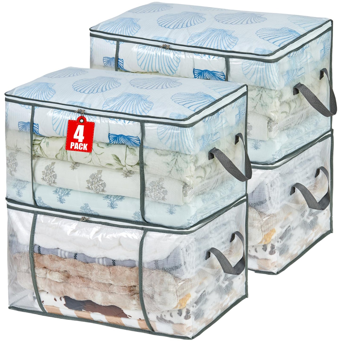 MKOKYD 80L Clear Large Storage Bag, Clothes Storage Containers for Organizing Closet, Bedroom, Underbed, Comforters, Clothing, Blankets, Pillow, Foldable Organizer with Sturdy Handle and Zippers (4)