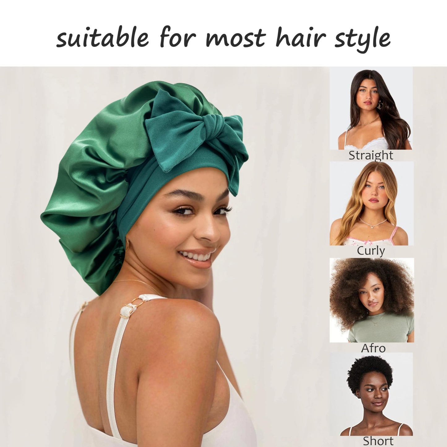 Satin Bonnet Silk Bonnet for Sleeping Women Hair Bonnet for Curly Hair Head Wrap Scarf Night Sleep Cap Bonnets for Black Woman Hair Accessories for Women Men Girls with Elastic Tie Band(Green)