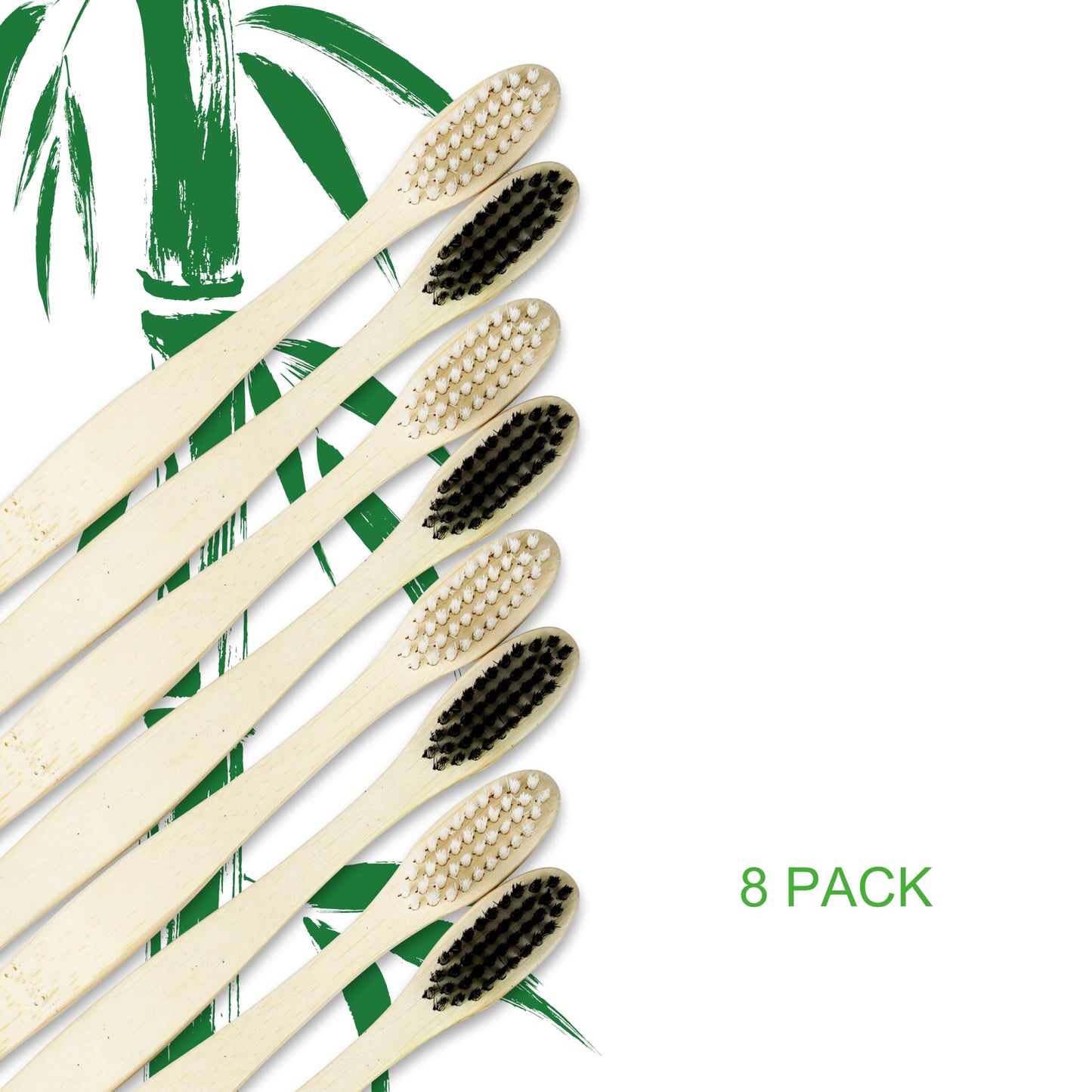 COTISEN Biodegradable Natural Bamboo Toothbrush, Eco-Friendly & Sustainable Soft Bristles, Organic Compostable Handle, 8 Pcs, Black & White