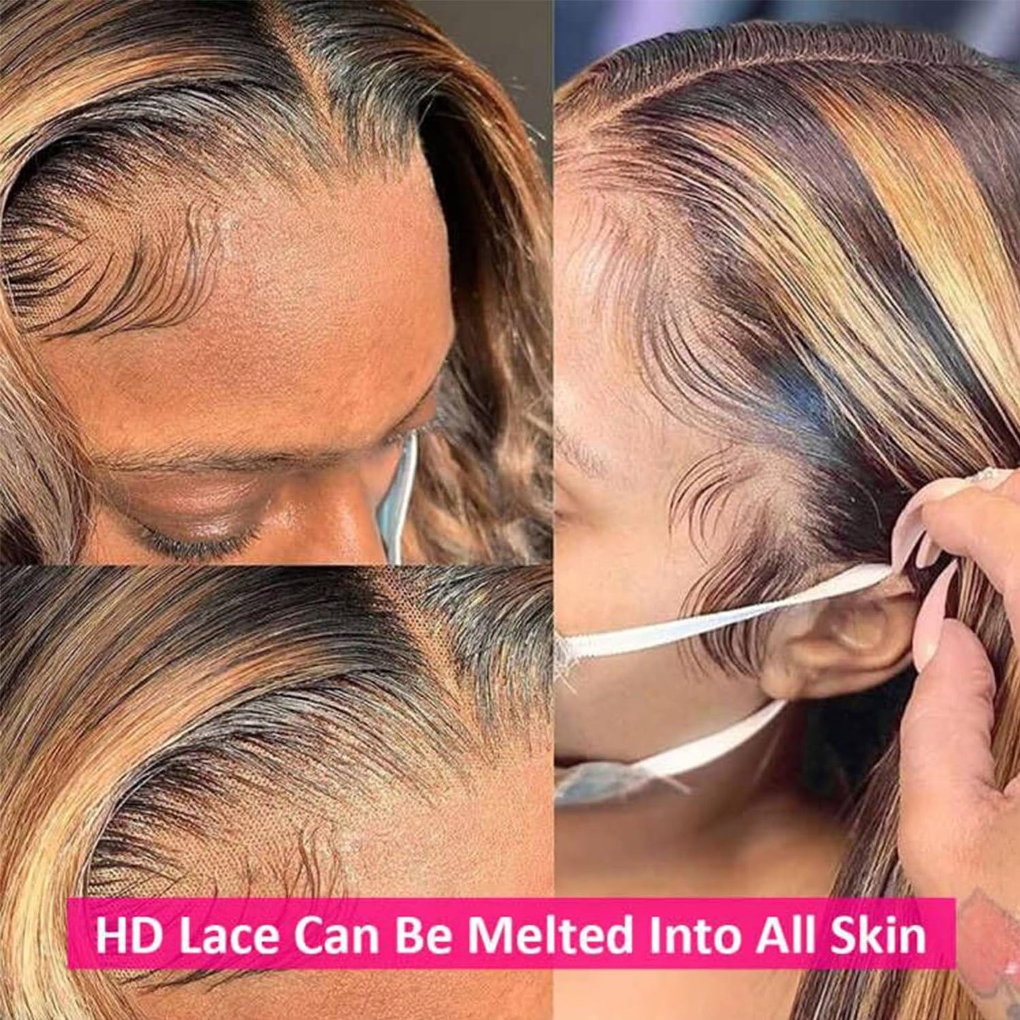 SUNTU Highlight Ombre HD Transparent 13x4 Lace Front Wigs Honey Blonde P4/27 Body Wave Lace Front Wigs Brazilian Human Hair for Black Women Pre Plucked with Baby Hair (16 Inch)