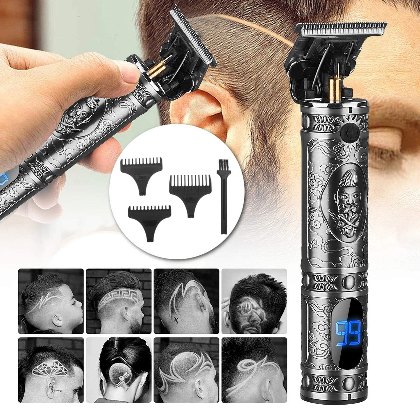 RESUXI Mens Clippers and Grooming Set,Professional Hair Clippers and Shavers for Men,Electric Razor and Cordless T BladeTrimmer Kit,Beard Trimmer for Men Barbers Supplies,LCD Display 2 Foil Head