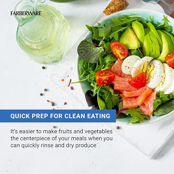 Farberware Easy to use pro Pump Spinner with Bowl, Colander and Built in draining System for Fresh, Crisp, Clean Salad and Produce, 6.6 quart, Green