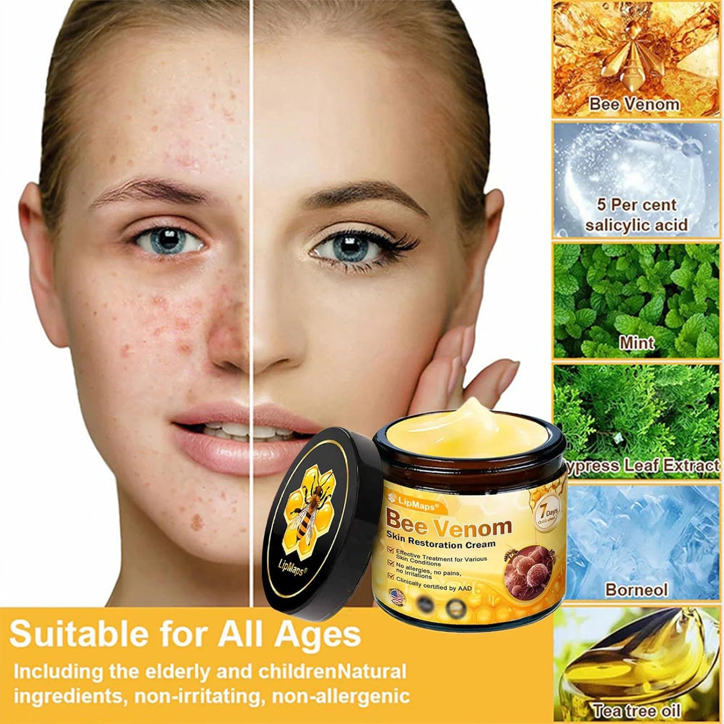 LipMaps Bee Venom skin Restoration Cream,Bee Venom Skin Treatment Cream,Deeply Moisturizing and Firming for All skin Types (4PCS)