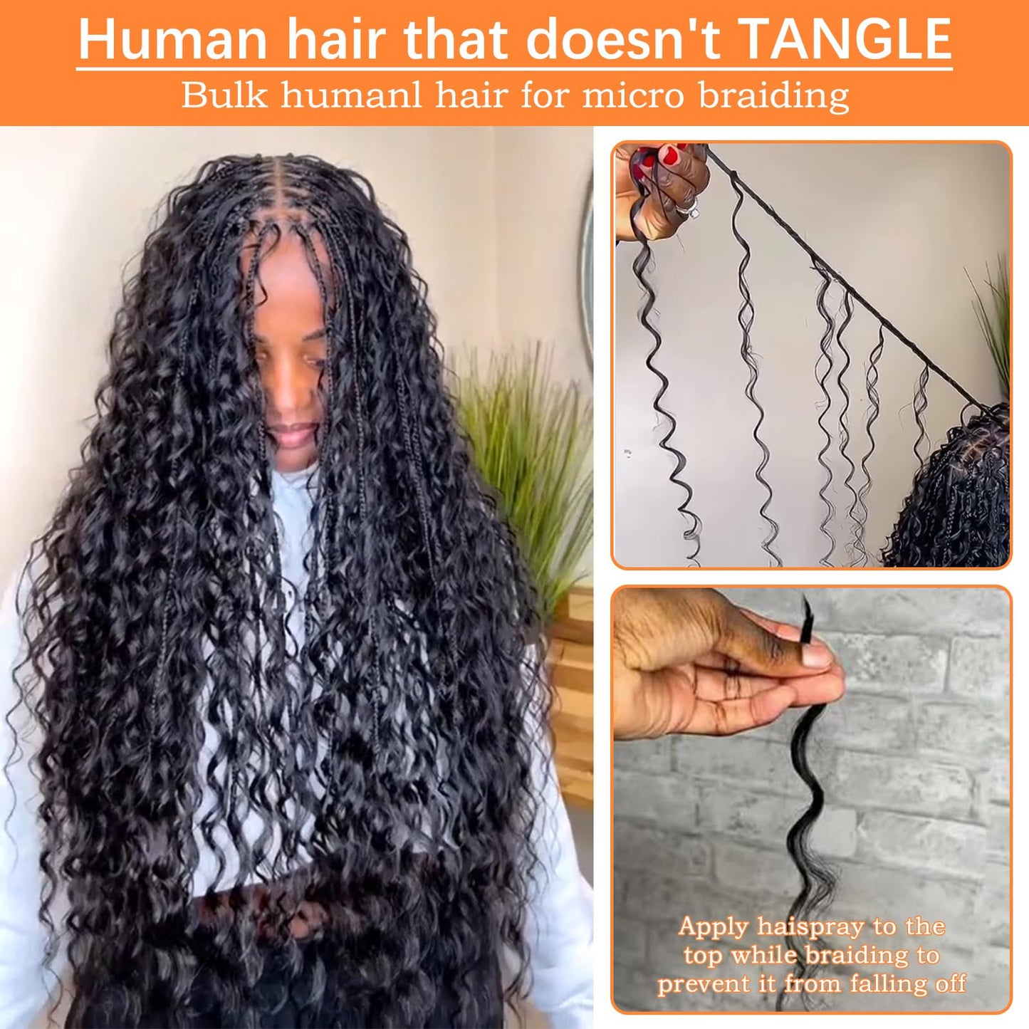 Human Braiding Hair Bulk Human Hair for Braiding No Weft Curly Braiding Hair 2 Bundle 100G Deep Wave Human Braiding Hair for Boho Braids Blonde Highlight Human Hair Braiding Hair,24inch P1b/27#