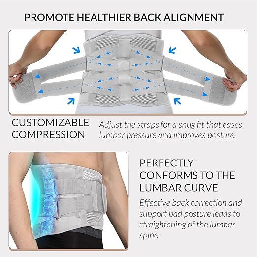 NeoTech Care Adjustable Double Pull Lumbar Brace/Lower Back Belt (Grey, Size M)