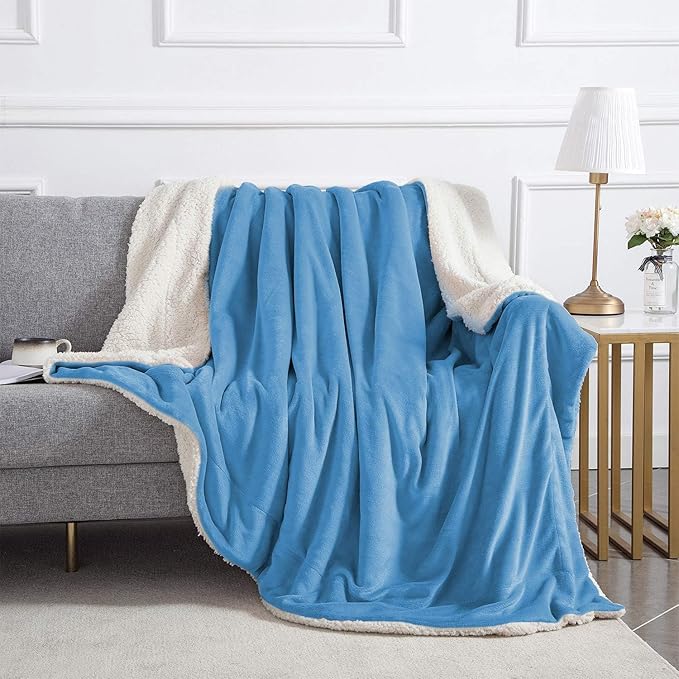 IR Imperial Rooms Light Blue Sherpa Fleece Throw Blanket Twin Size for Bed - Wholesale Bulk Pack of 12 Sherpa Blankets - Soft Fluffy Throw Blankets for Hotels, Guest Bedroom, 60x80 Inches