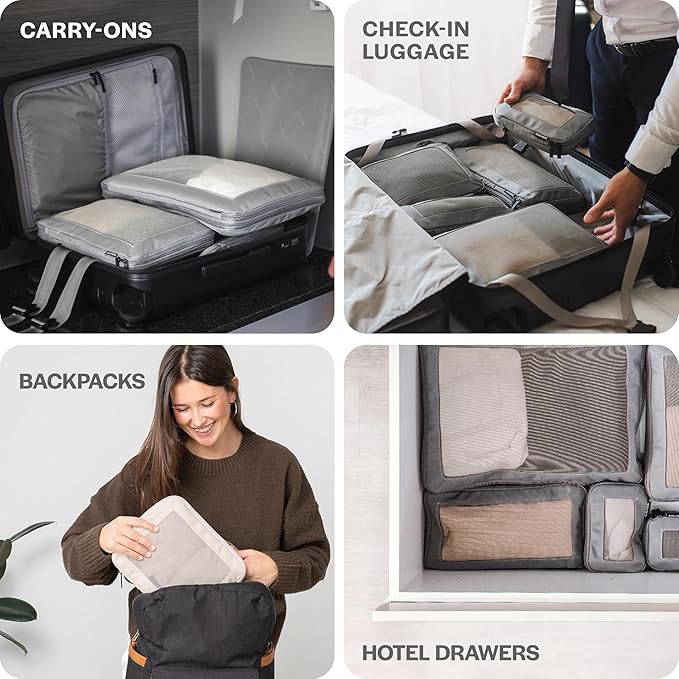 Aerotrunk Compression Packing Cubes for Travel - Luggage Organizer Bags - Double Zipper Packing Cubes for Suitcases (2-Pack, Mocha)