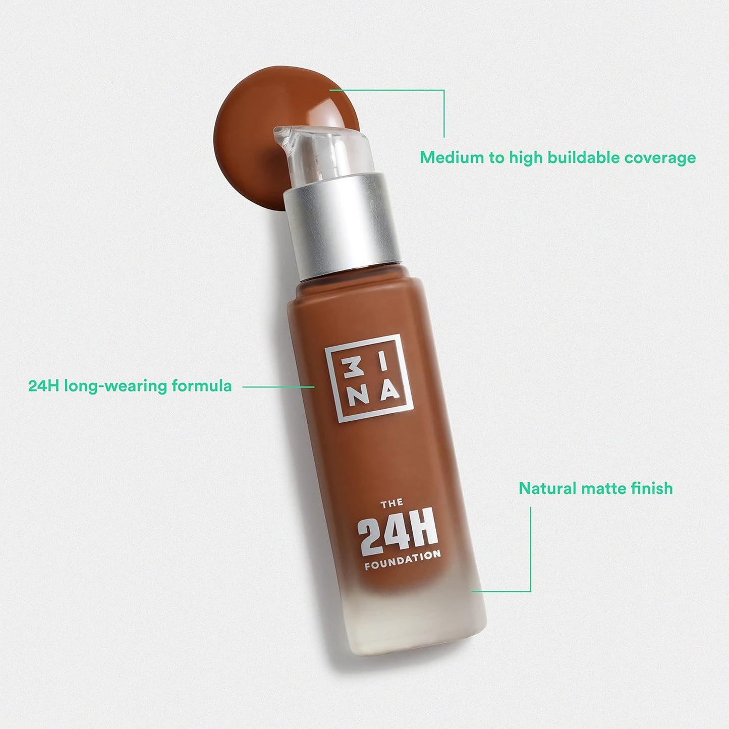3INA The 24H Foundation 657-24H Long-Wearing Formula - Medium To High Buildable Coverage - Smooth Matte Finish - Expanded Shade Selection - Waterproof, Cruelty Free, Vegan Makeup - 1.01 Oz