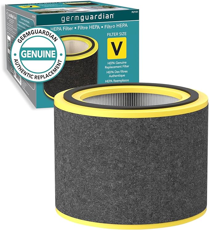 GermGuardian Airsafe+ Intelligent Air Purifier with UV-C Light, Air Quality Sensor, 360˚ HEPA Filter & Filter V HEPA Pure Genuine Air Purifier Replacement Filter, Removes 99.97% of Pollutants