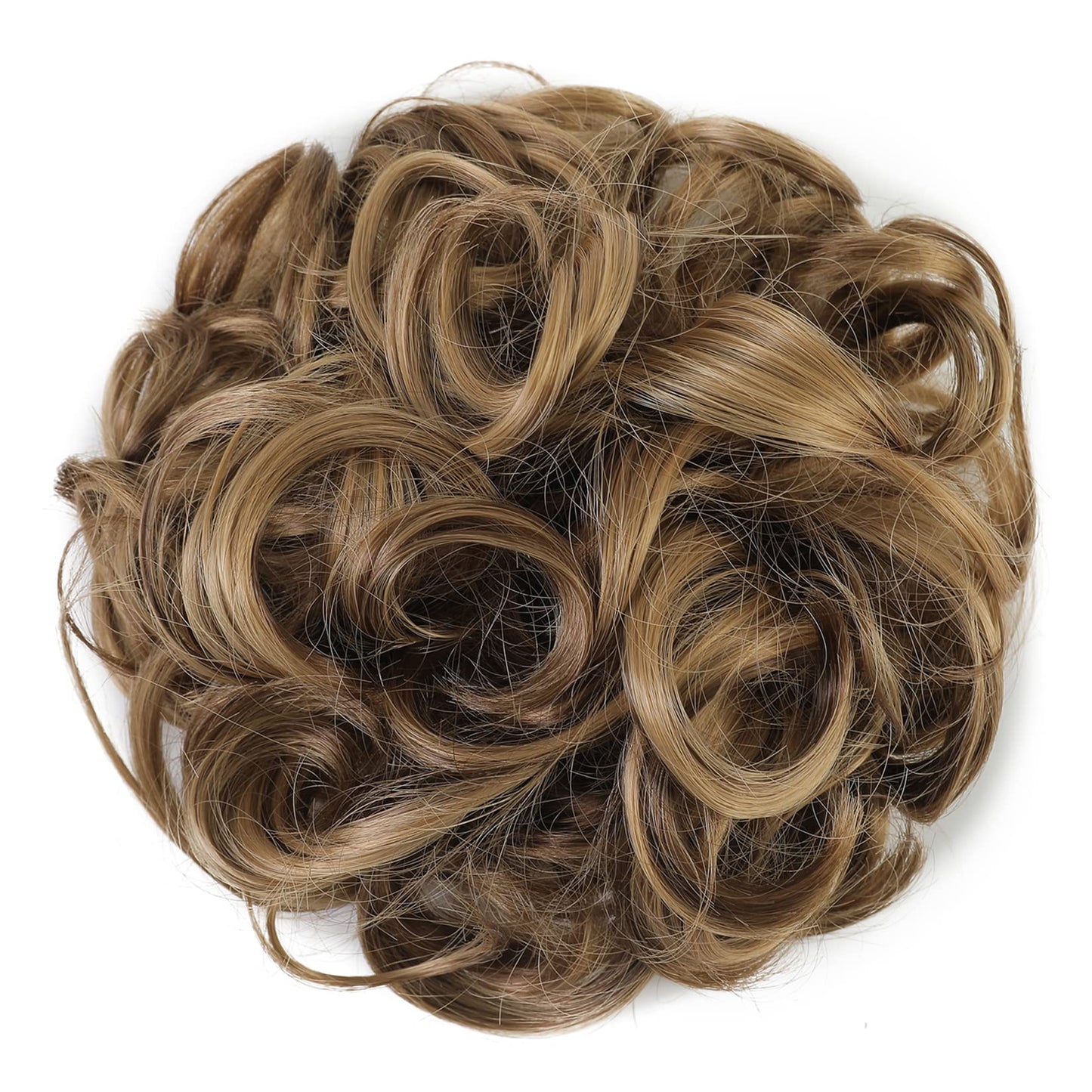 Elaine Big Messy Bun Extension Curly Hair Buns Hair Pieces for Women Synthetic Wavy Large Scrunchies Thick Updo Ponytail (Medium Ash Brown & Light Ash Blonde Highlights -#83A)