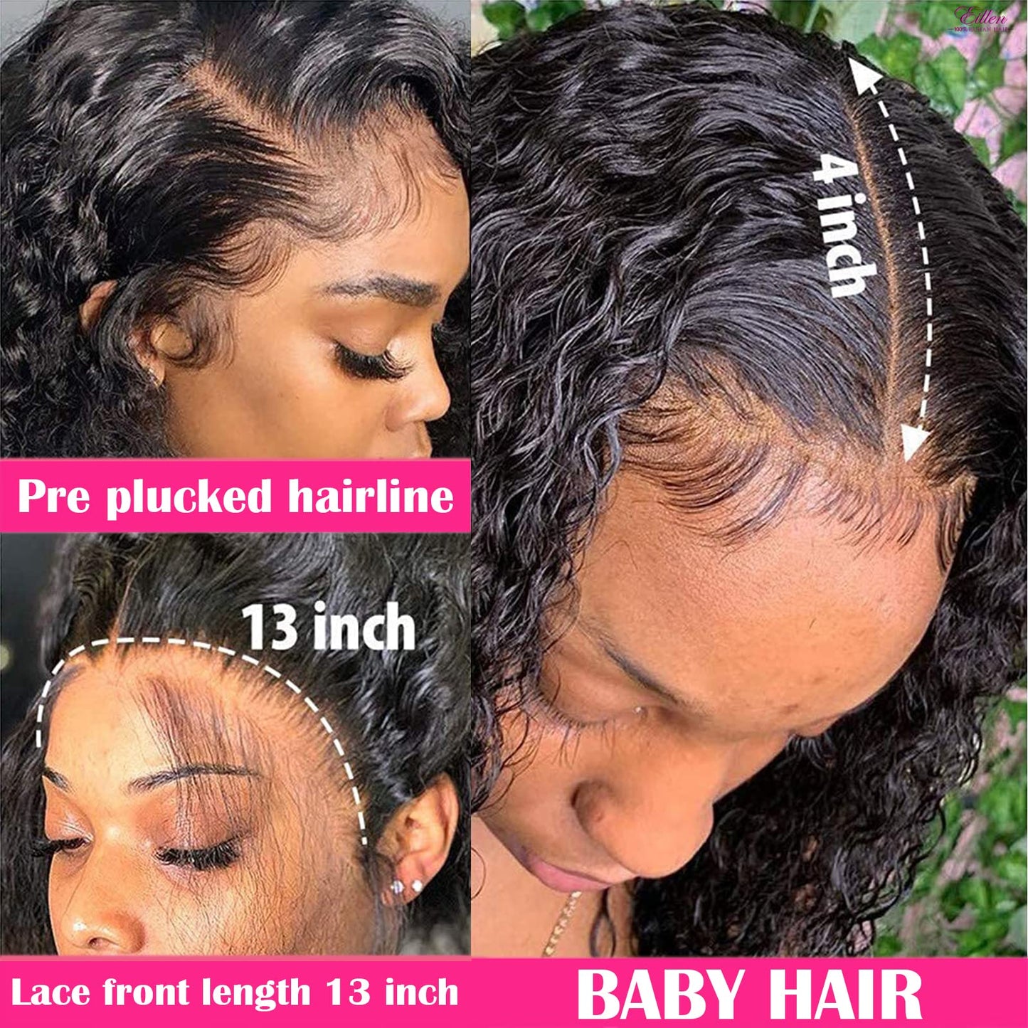 Eileen 13x4 HD Lace Front Wigs Human Hair Deep Wave 22 Inch Glueless Wigs Human Hair Wet and Wavy 180 Density Lace Frontal Wigs Human Hair Closure Wig Human Hair for Women Natural Black