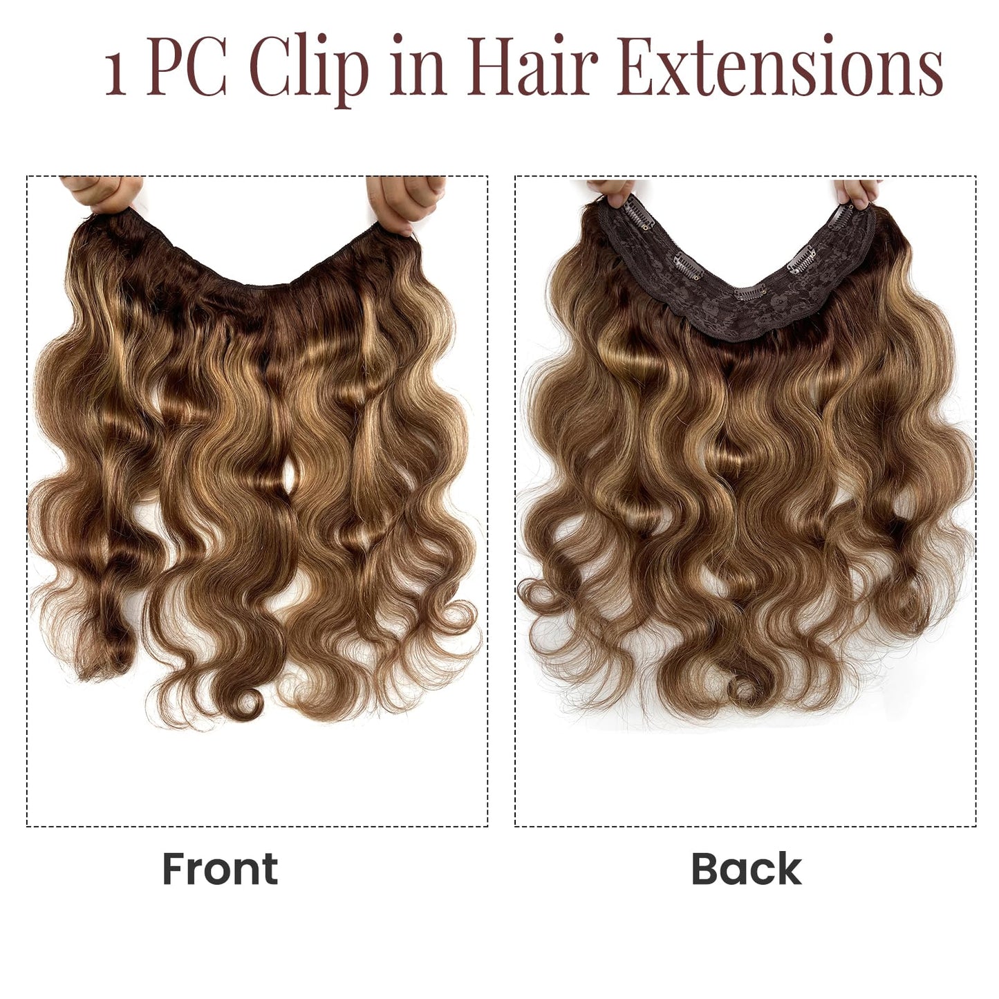 Clip in Hair Extensions,20 Inch Ombre Brown Balayage Caramel Blonde Hair Extensions Body Wave Clip in Hair Extensions Real Human Hair Clip ins Extensions Double Weft Hair Extensions for Thin Hair