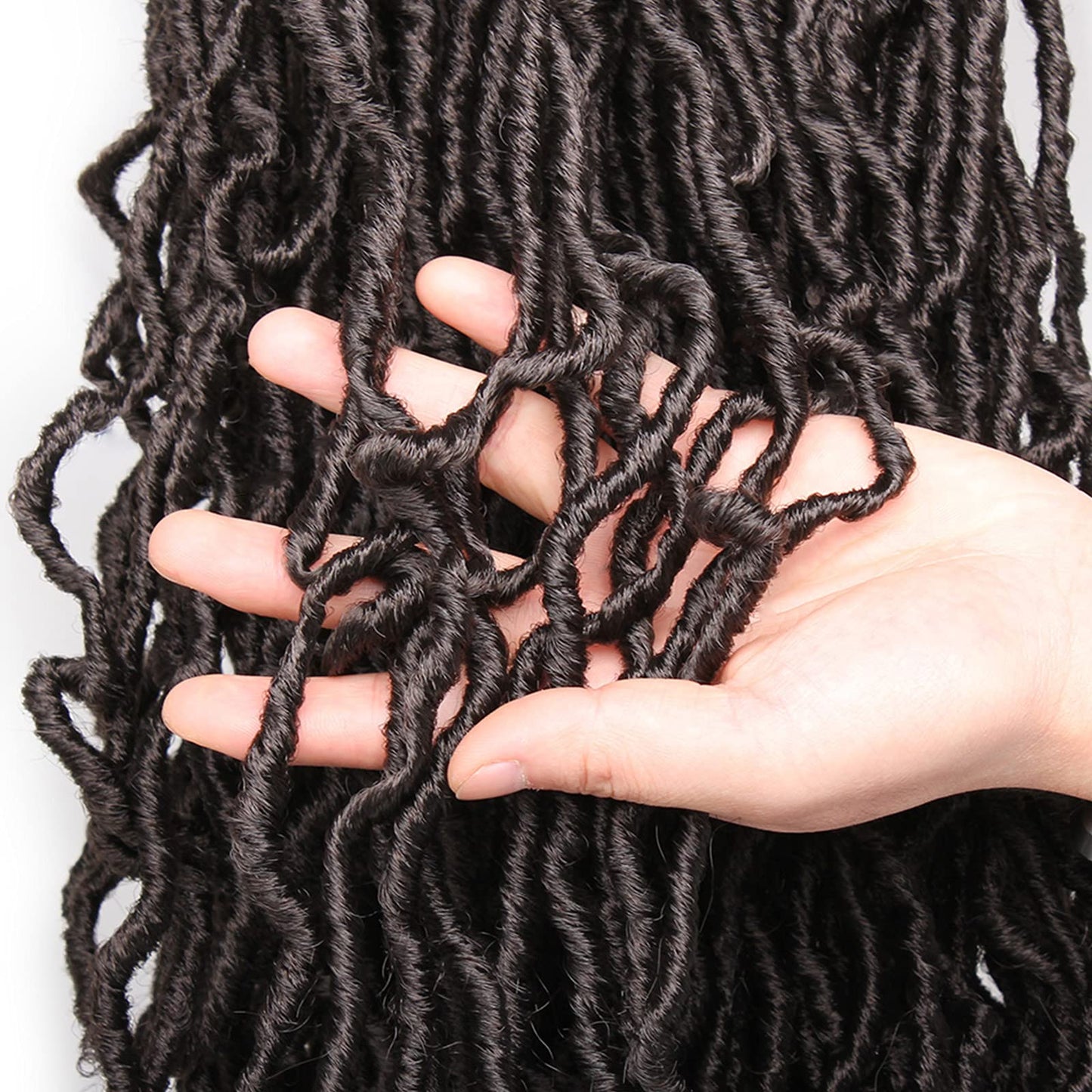 Leeven New Faux Locs Crochet Hair 24 Inch Distressed Soft Locs 3 Packs Chocolate Brown Natural Butterfly Locs Boho Goddess Crochet Locs Pre Looped Curly Synthetic Hair for Black Women #4