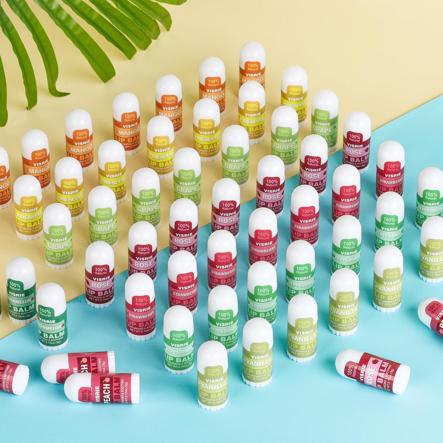 VISRIE Mini Lip Balm 40 Count, Lip Balm Bulk with Vitamin E & Coconut Oil, Moisturizing Lip Balm for Dry Cracked lips - 10 Flavors