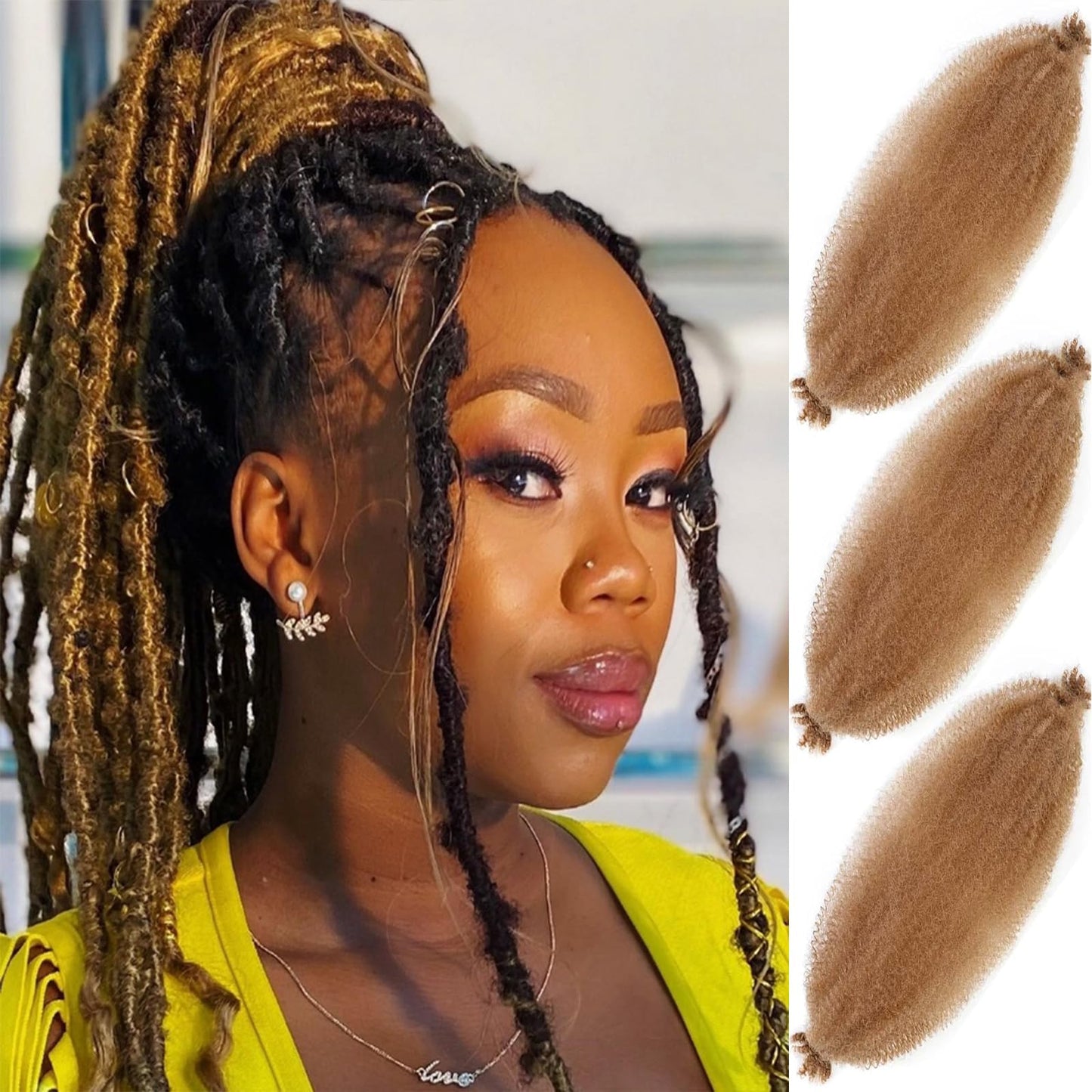 Marley Hair for Kids 3Pack Pre-Separated Spring Twist Hair for Soft Locs Kids Braiding Hair 24Inch Springy Afro Twist Crochet Hair Marley Twist Braiding Hair for Girl Women(Light brown）