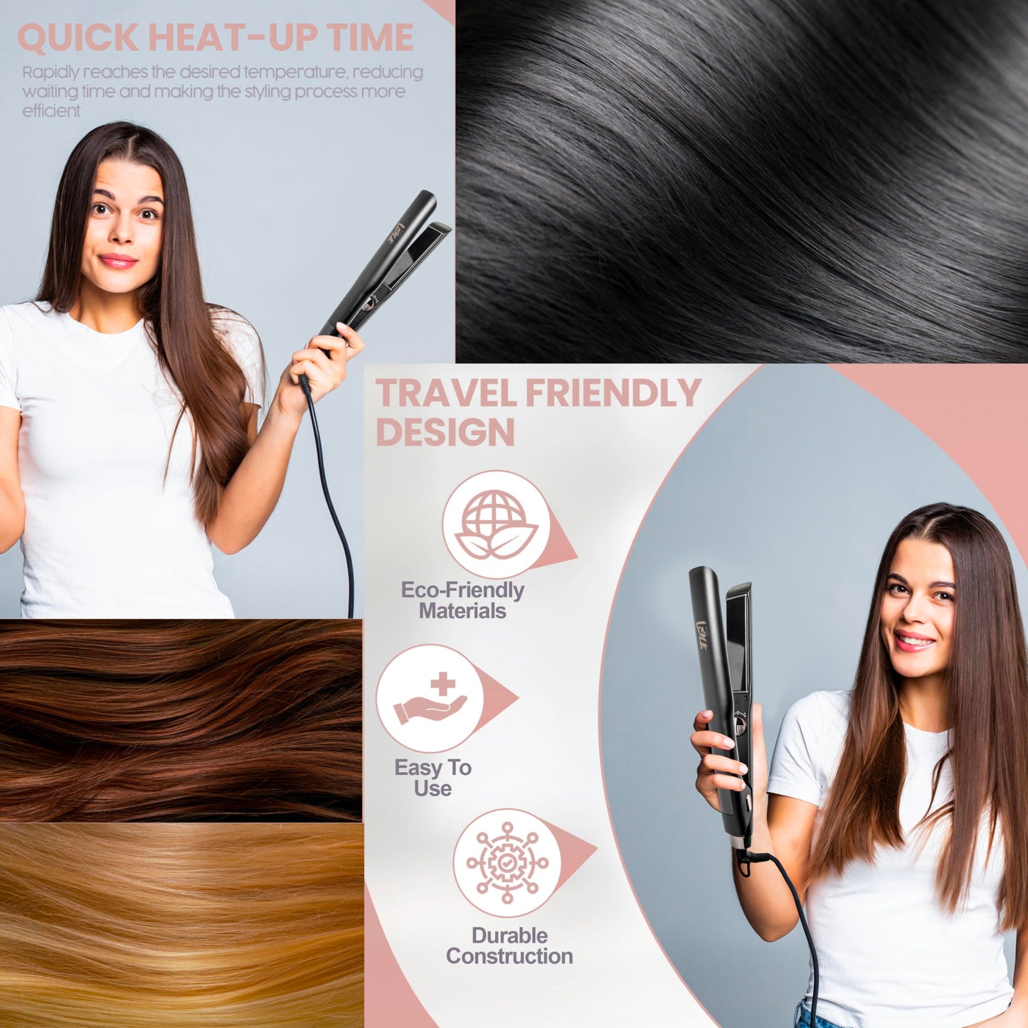Liselle Beauty Products Ebony Edition Flat Iron Hair Straightener – 1.25-inch Wide Titanium Flat Iron – Hair Straightener Iron All Hair Types – Fast Heating Travel Flat Iron for Smooth, Frizz-Free