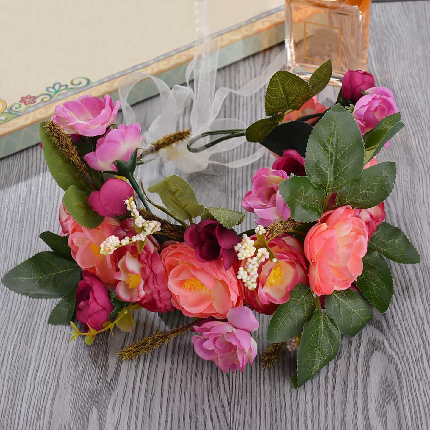 Faylay Women Girl Flower Headband Wreath Boho Headpiece Floral Crown for Wedding Festivals Photo Props (779Purple &Orange)