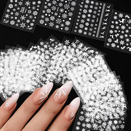 30 Sheets Holiday Nail Art Stickers 3D Self-Adhesive Christmas Nail Decals - Elk, Snowman, Snowflake for Manicure Decorations - Supplies for Women Girls