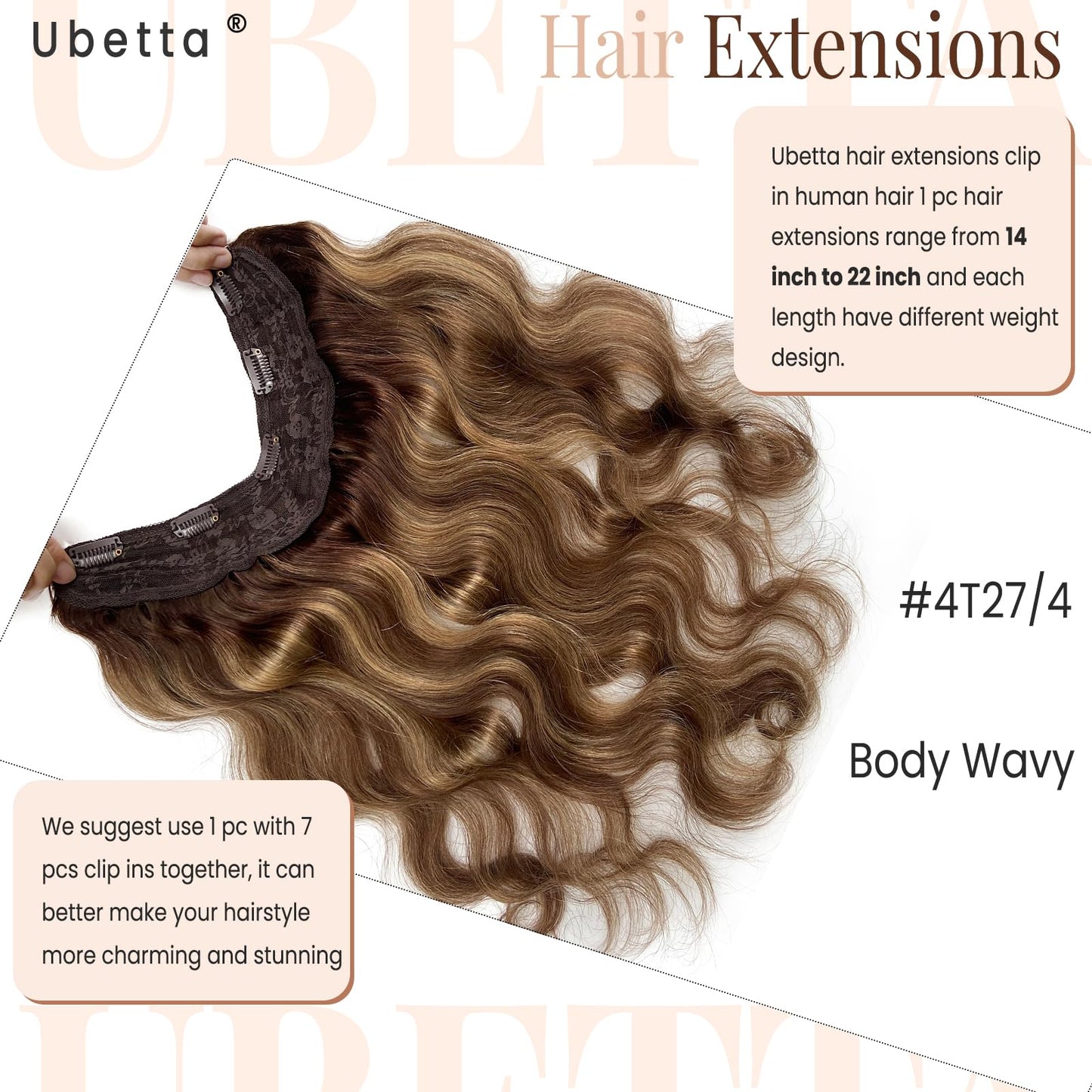 Clip in Hair Extensions,20 Inch Ombre Brown Balayage Caramel Blonde Hair Extensions Body Wave Clip in Hair Extensions Real Human Hair Clip ins Extensions Double Weft Hair Extensions for Thin Hair