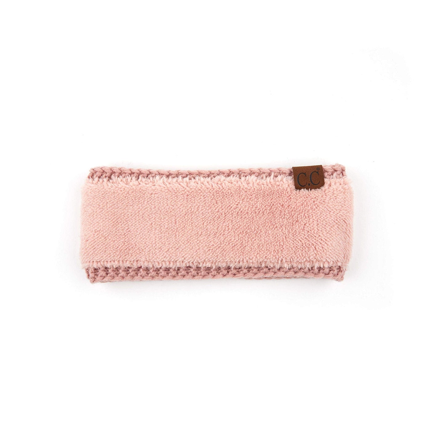 C.C Winter Fuzzy Fleece Lined Thick Knitted Headband Headwrap Epoxy Button for Face Masks (BHW-1) (A Button Rose)
