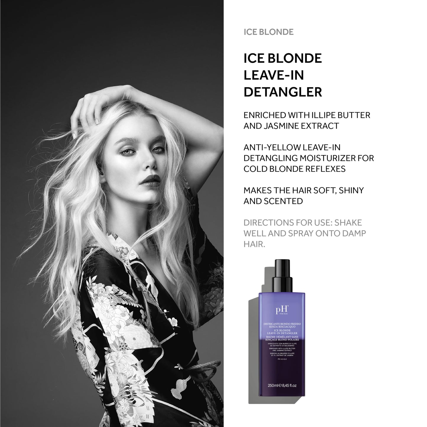 pH Labs Ice Blonde Shampoo & Leave-In Detangler Spray for Blonde Hair – Clarifying Shampoo with Illipe Butter and Jasmine Extract, Sulfate-Free, Fragrance Infused for Softness & Shine - 8.45 oz