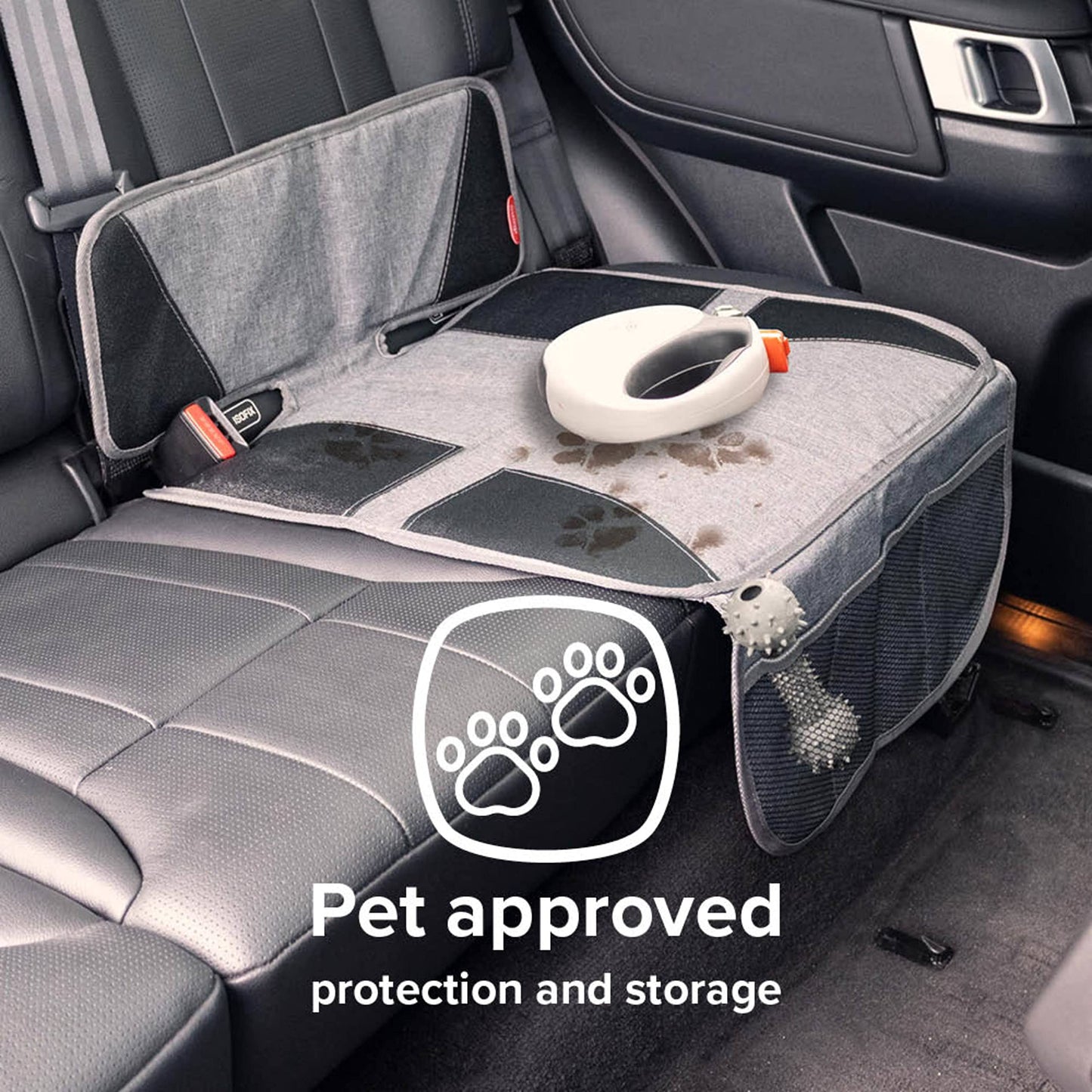 Diono Super Mat Car Seat Protector For Infant Car Seat, Booster Seat and Pets, Crash Tested, Thick Padding, Non Slip Backing, Durable, Water Resistant Protection, 3 Handy Mesh Storage Pockets, Gray