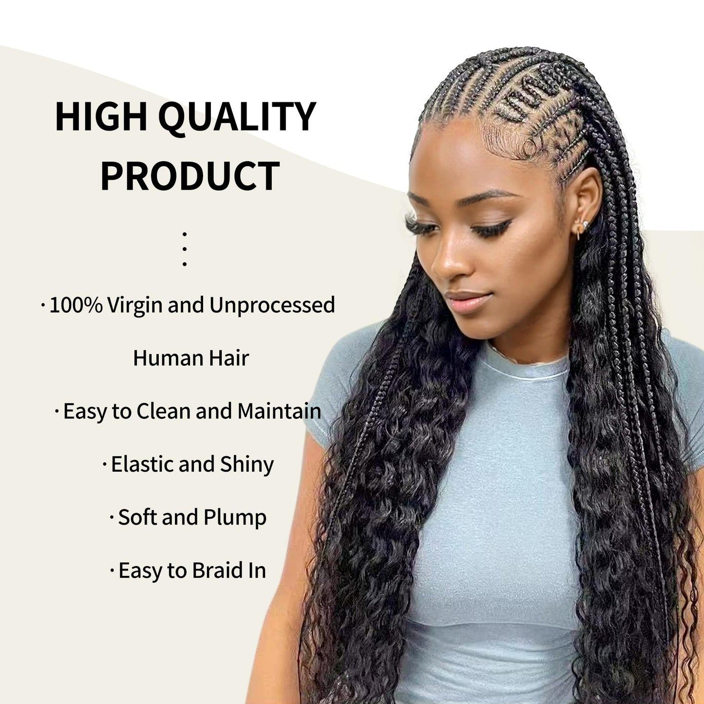 Deep Wave Bulk Human Hair for Braiding 2 Bundles 100g 24 Inch No Weft 10A Brazilian Virgin Curly Human Hair Extensions for Boho Braids Wet Wavy Human Braiding Hair (24"/100G,Black)