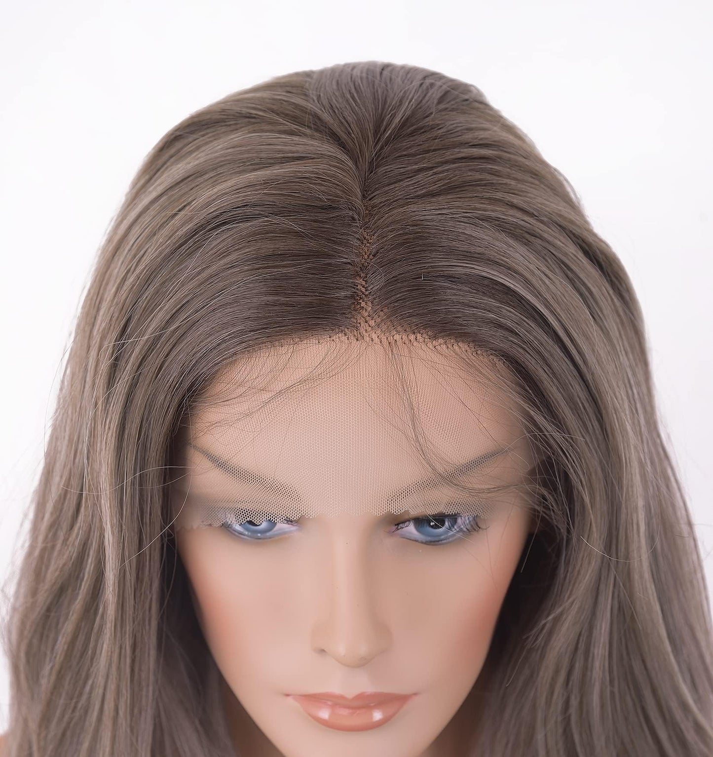 EALGA Ash Brown Wigs for Women, Ombre Silver Blonde Hair Lace Front Wig with Brown Roots, Natural Wavy Glueless Wig 22 inch Middle Part EALGA-081-NEW