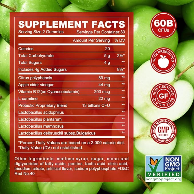 Apple Cider Vinegar Gummies B12 Multivitamin,ACV Supplement Gummy Vitamins,Vegetarian Supplement for Women & Men,Non GMO,Support Normal Energy Levels & Gut Health 60 Gummies (90)