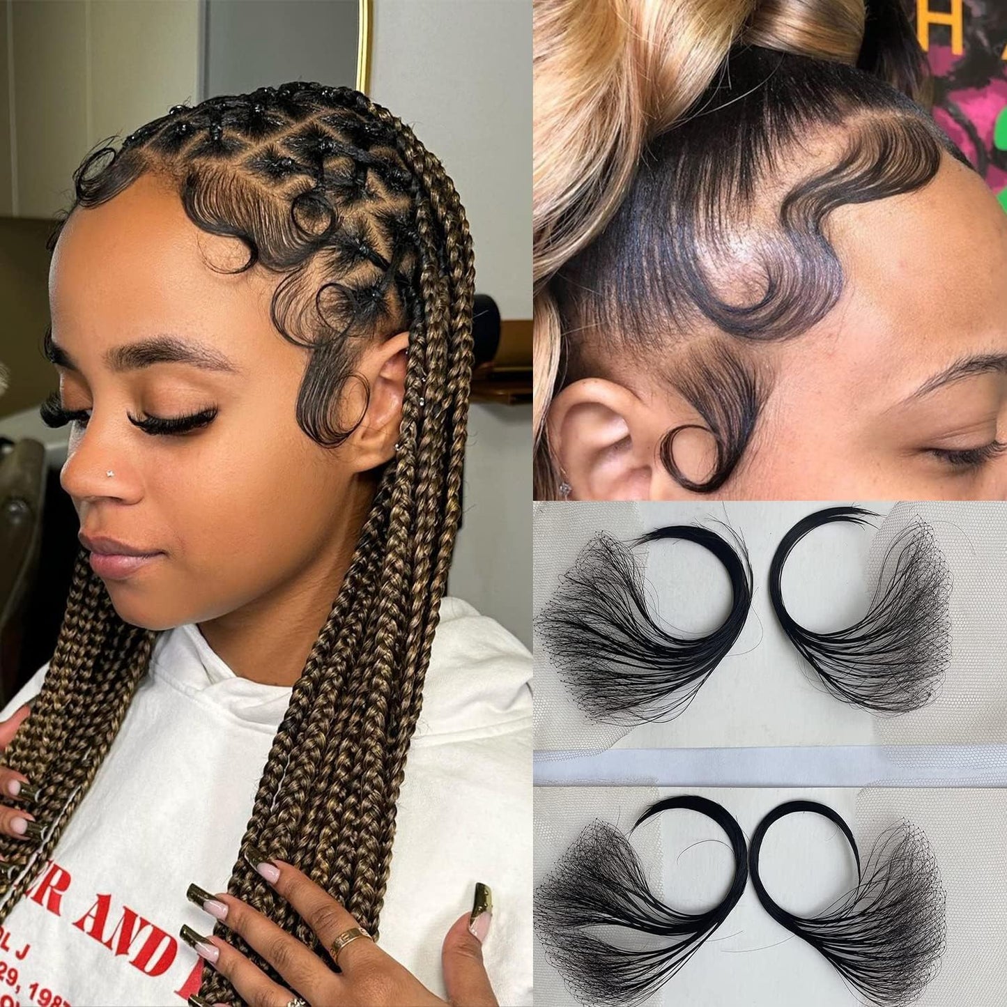 Lumhun HD Lace Edges Baby Hair for Black Women 2Pcs HD Lace Edges Fake Baby Hair Pieces Virgin Human Hair Swiss Hairline Instant Remy Baby Hair
