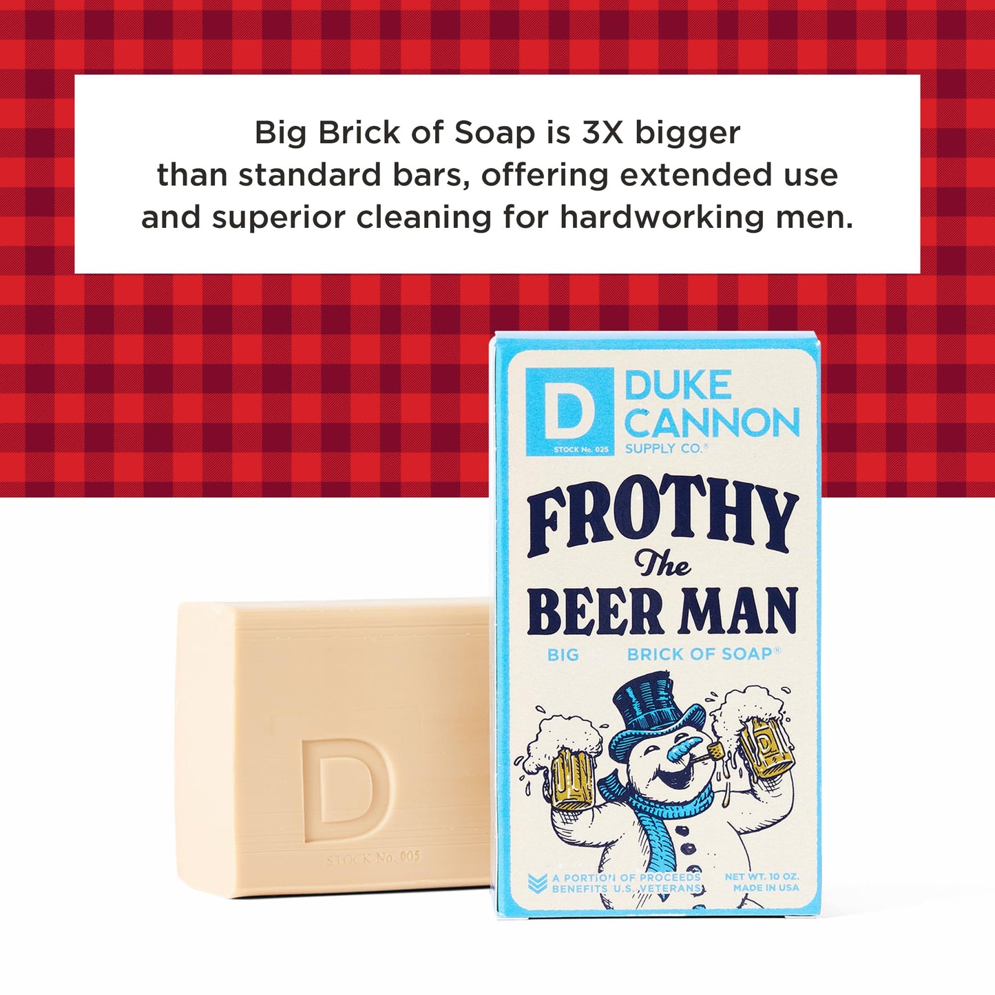 Duke Cannon Supply Co. Big Brick of Soap Bar for Men Holiday Edition | Frothy the Beer Man (Woodsy Sandalwood Scent) | Extra Large, Long-Lasting | Paraben & Cruelty-Free | Made in USA | 10 oz (3 Pack)