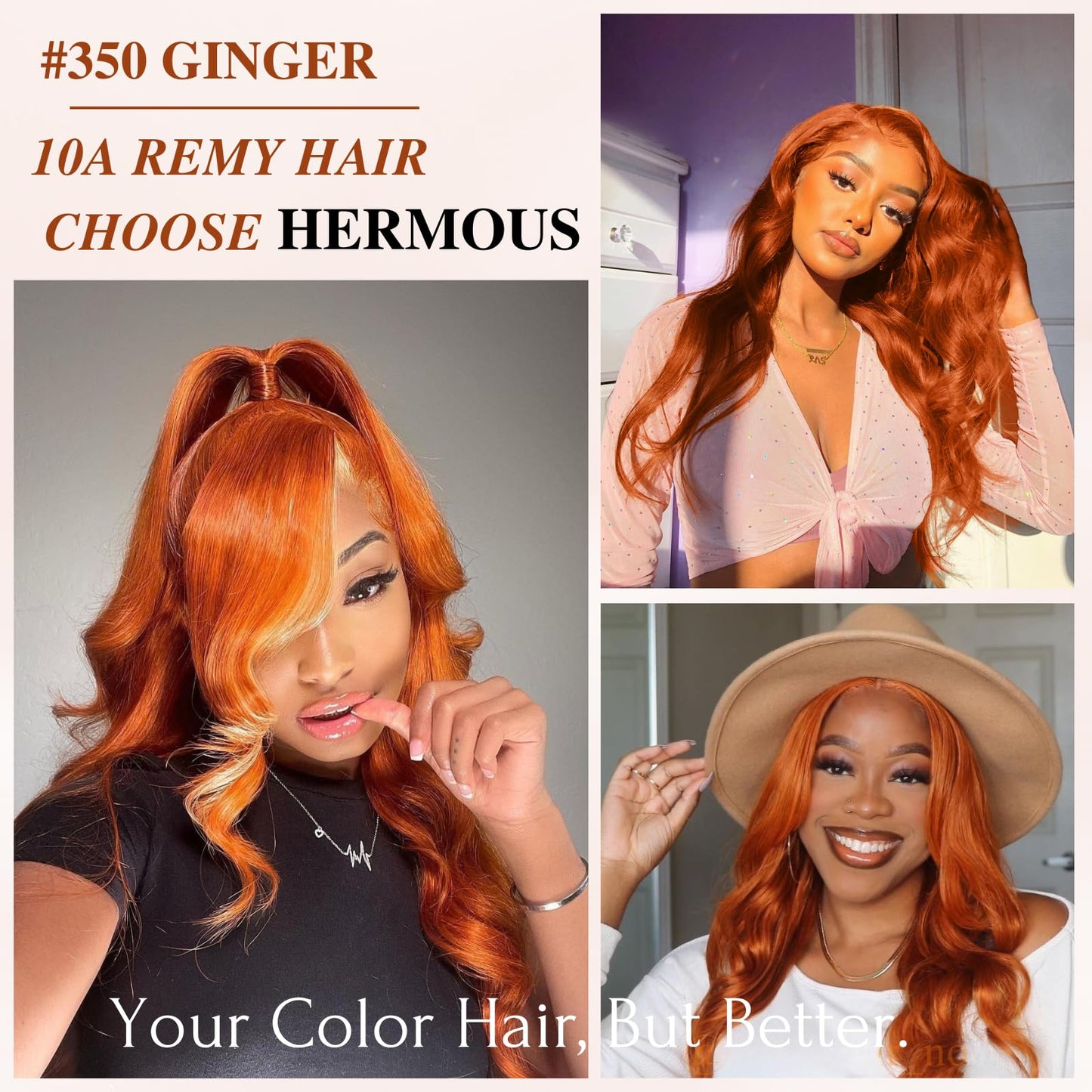 HERMOUS 10A Ginger Body Wave 3 Bundles Human Hair, Soft And Shed-Free 350 Copper Burnt Orange Bundles 100% Brazilian Human Hair Ginger 3 Bundles Body Wave Virgin Remy Hair Sew In Wavy 10 12 14 Inch