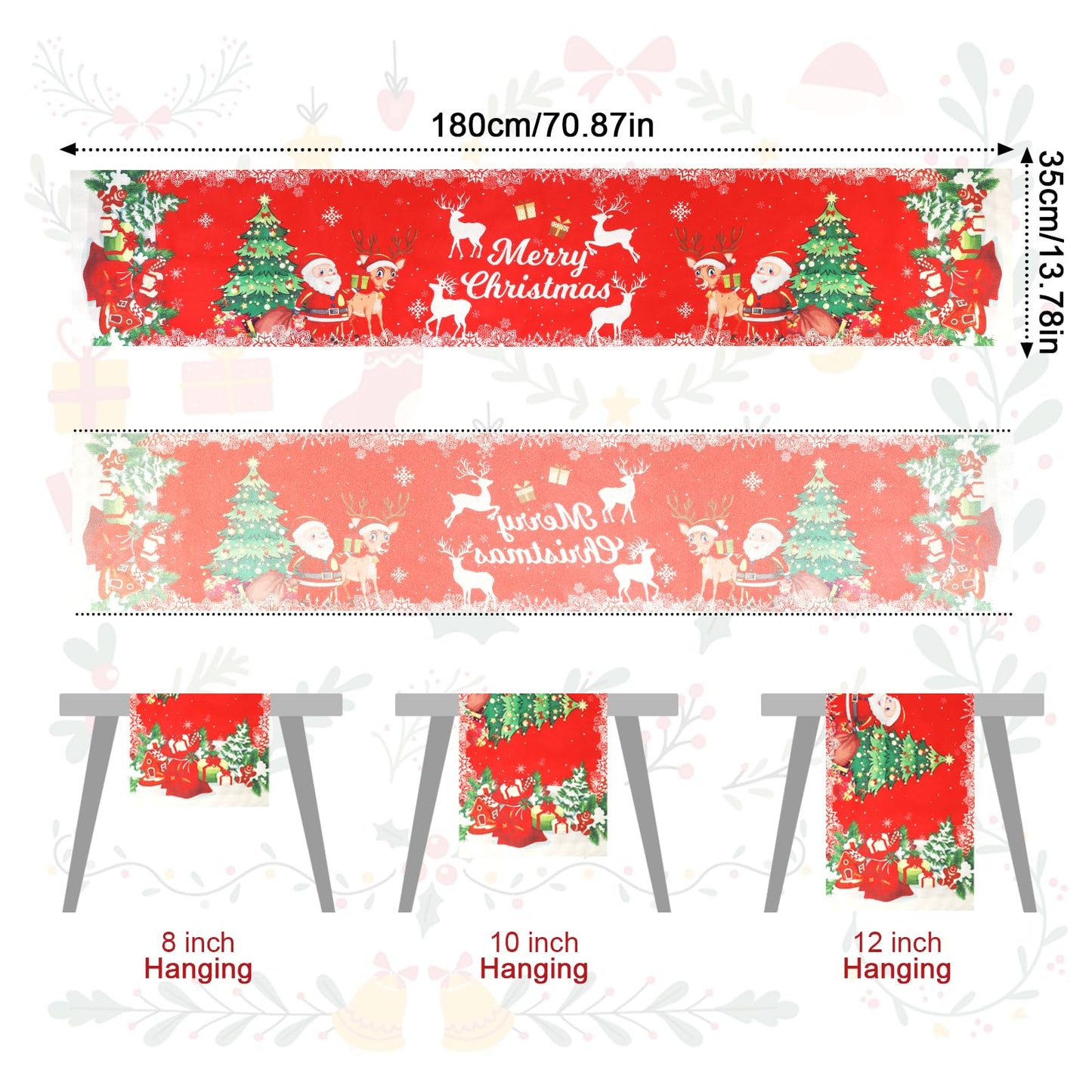 Merry Christmas Table Runner, Linen Christmas Trees Table Runner Red Merry Xmas Table Runner Long Seasonal Winter Holiday Kitchen Dining Table Decoration for Indoor Outdoor Home Party Christmas Decor