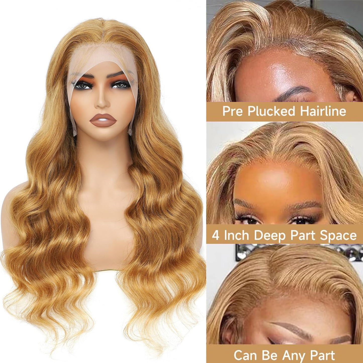 Keizanar Honey Blonde Lace Front Wig Human Hair 13x4 27# Colored Body Wave Lace Front Wigs Human Hair Pre plucked With Baby Hair Glueless Body Wave Frontal Wigs for Women 24Inch