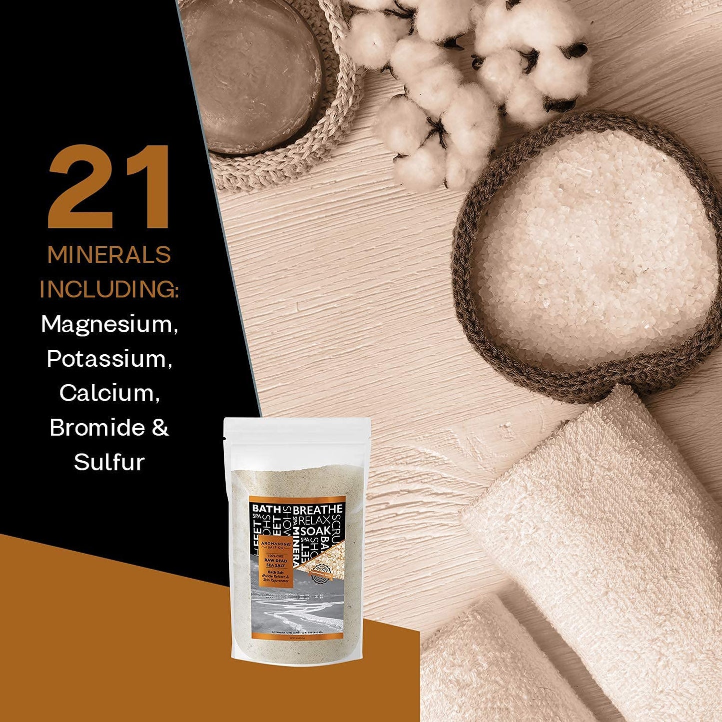 20 lbs Raw Dead Sea Bath Salt in Resealable Pack with 100% Pure Dead Sea Mud Facial Mask - 5 Minute Mask - No Ingredients Added