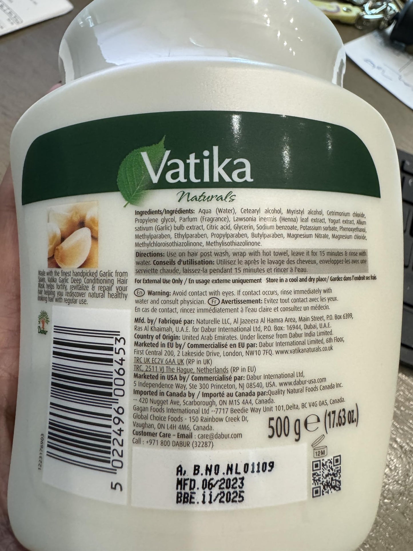 Dabur Vatika Naturals Garlic Hair Mask Conditioning Cream, 500 Gram