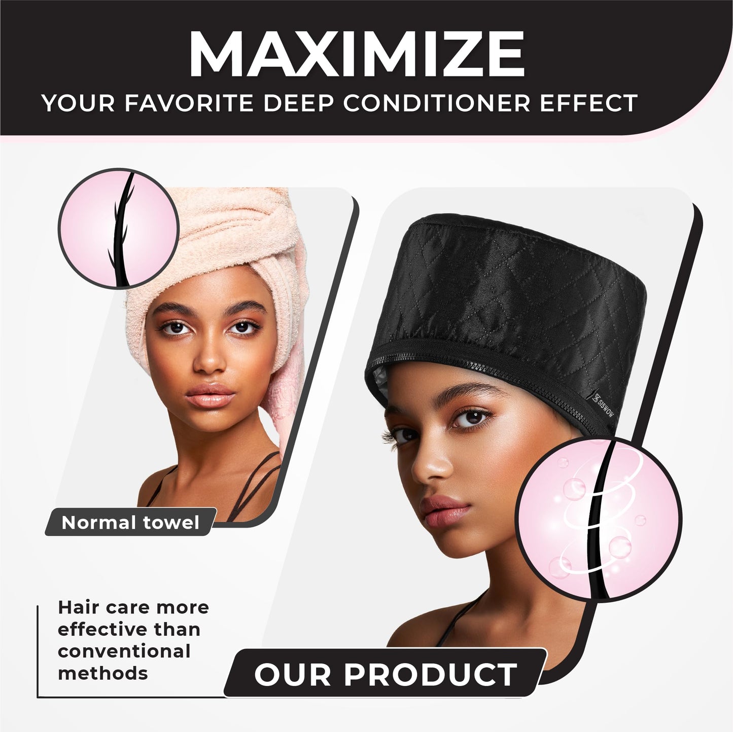 Hair Steamer For Natural Hair Home Use w/10-level Heats Up Quickly, Heat Cap For Deep Conditioning - Thermal Steam Cap For Black Hair, Great For Deep Conditioner - Set of 3