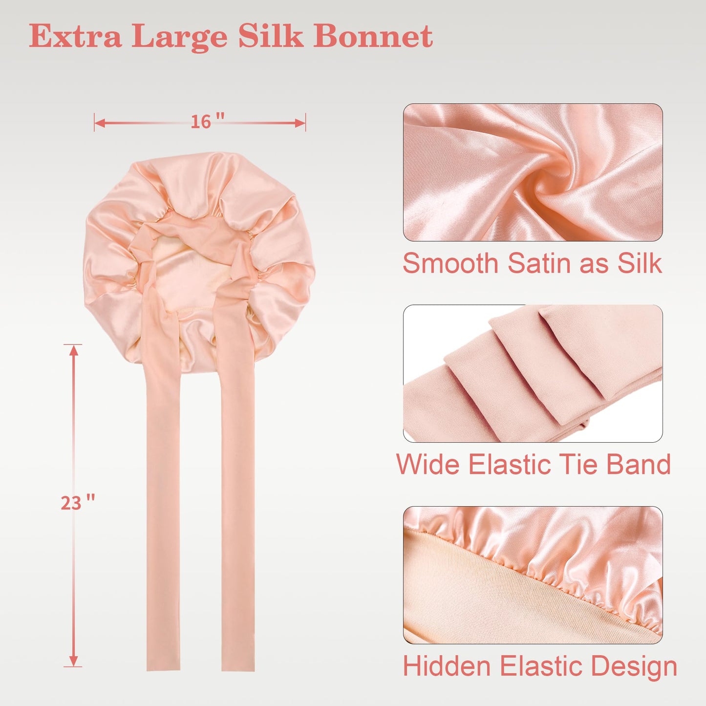 IPEIPBO Large Satin Silk Bonnet for Sleeping Women Double Layer Blush Pink