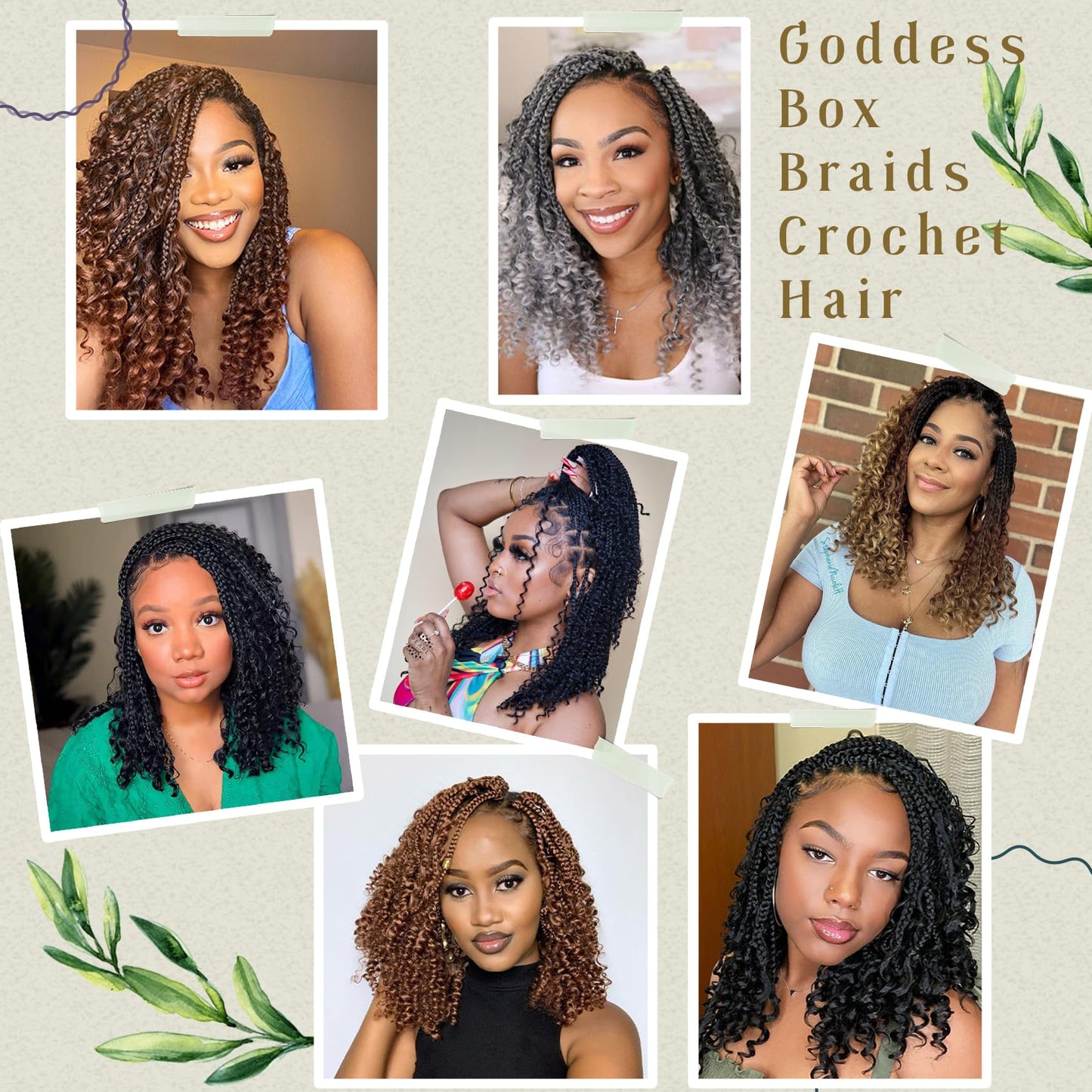 Goddess Box Braids Crochet Hair 10 Inch 8 Packs Pre-looped Bohemian Crochet Boho Box Braids With Curly Ends Red Burgundy 3X Crochet Braids Hair for Women Synthetic Braiding Hair (#1B/BUG)