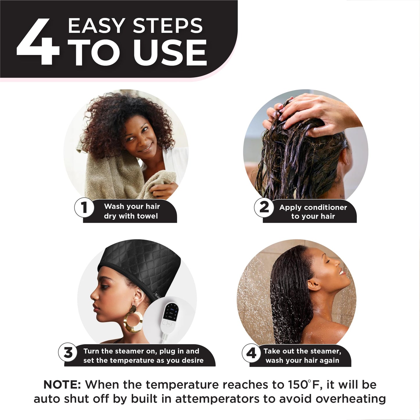 Hair Steamer For Natural Hair Home Use w/10-level Heats Up Quickly, Heat Cap For Deep Conditioning - Thermal Steam Cap For Black Hair, Great For Deep Conditioner - Set of 3