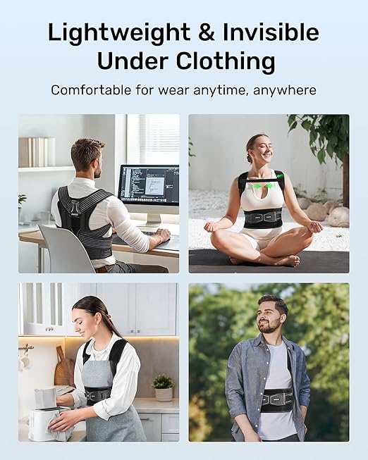 Upright Posture Corrector, Comfortable Lumbar Support Belt with 3D Elastic Kintted Mesh, Upper and Lower Back Pain Relief, Easy to Put on & Take off, Gray Size L (Upper Waist: 41.3"-47.2")