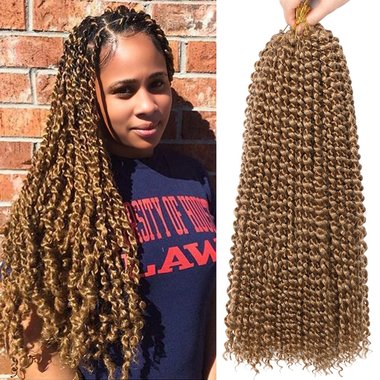 Ubeleco 18 Inch Passion Twist Hair, Blonde Water Wave Crochet Hair for Women Passion Twist Crochet Hair 22 Strands/Pack Long Bohemian Synthetic Curly Passion Twists Braiding Hair Extensions(7pcs,#27)