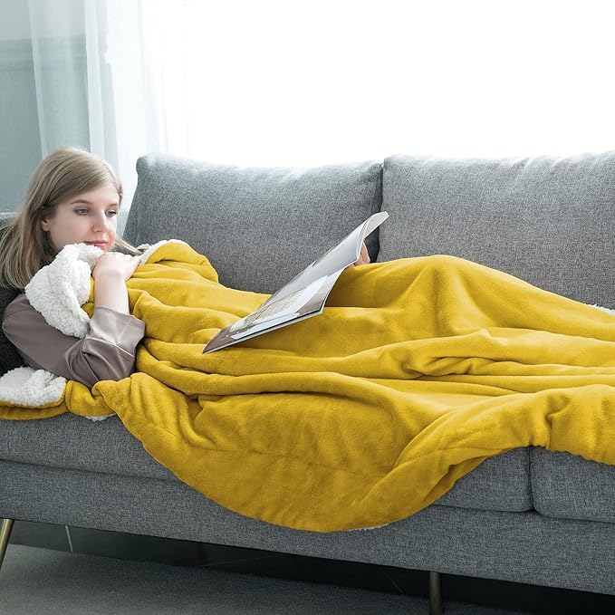 IR Imperial Rooms Sherpa Fleece Throw Blanket for Couch - Soft and Fuzzy Blanket for Winter - Reversible Thick and Warm Fluffy Throw Blankets for Bed, Sofa, Camping and Travel, Yellow, 50x60 Inches