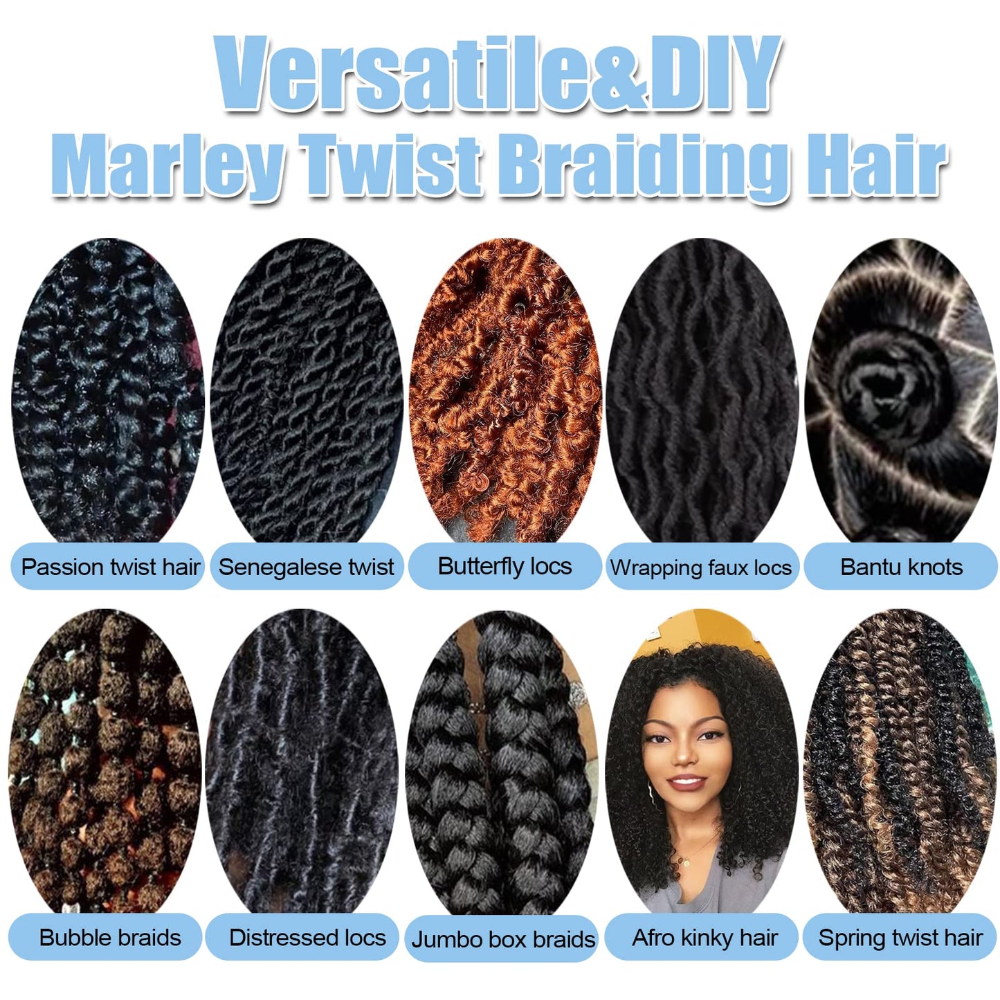 Marley Hair Braiding Hair Pre Stretched 12 Inch Marley Twist Braiding Hair for Spring Twist Hair Passion Twist Hair Faux Locs Crochet Hair Butterfly Locs Springy Afro Twist Hair Extensions(3 Packs,1B)