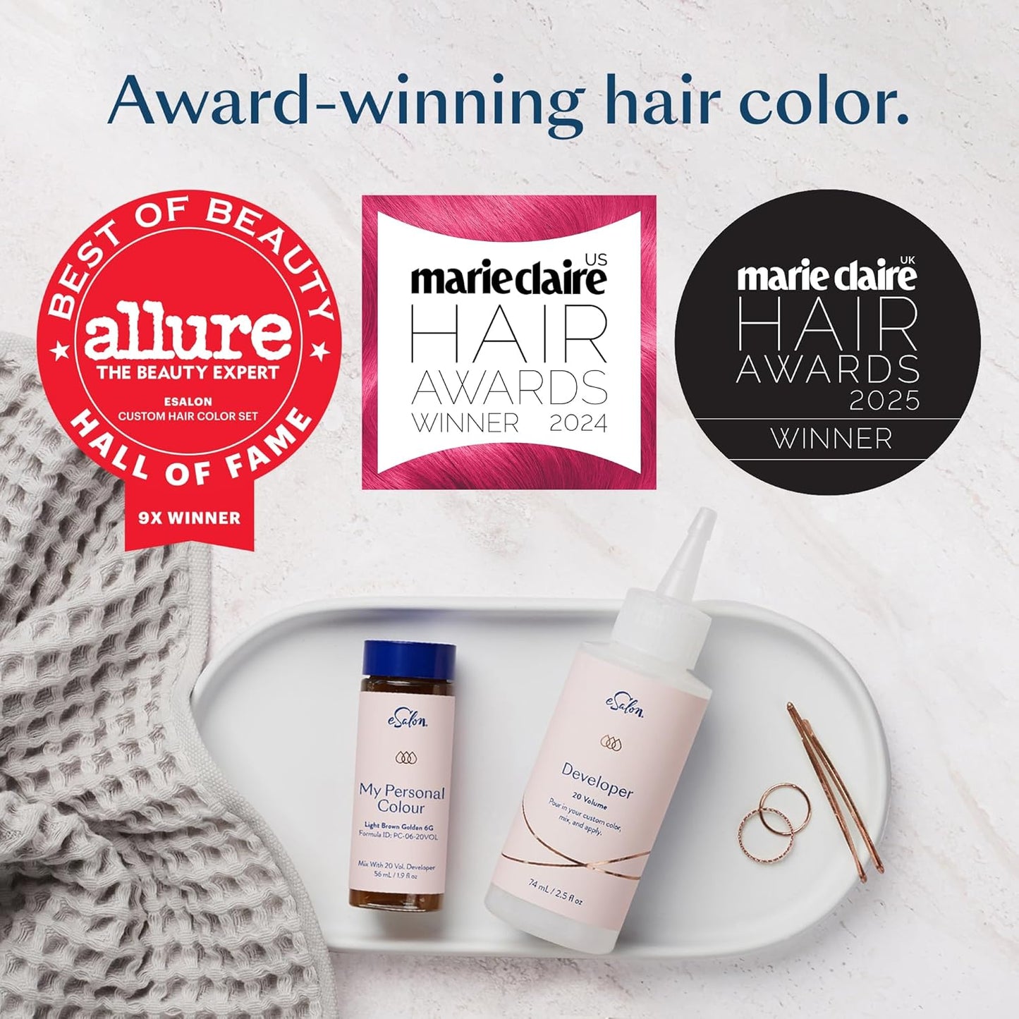 eSalon Permanent Hair Color & Hair Dye Complete Kit - Medium Brown Cool Beige - Personal Colorist Kit for Up To 100% Gray Coverage for All Hair Types - Professional-Grade Ammonia-Free Hair Dye