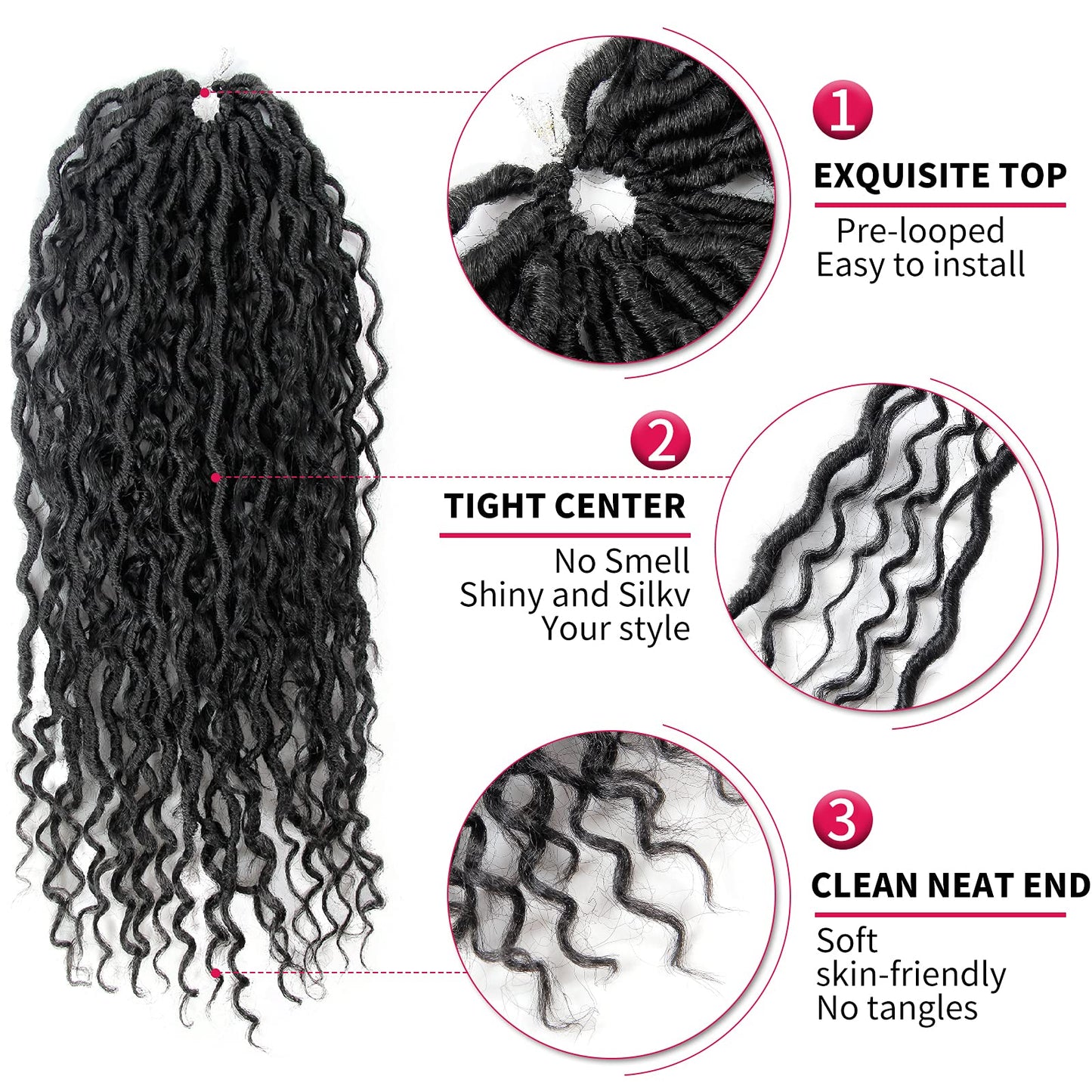 New Goddess Locs Crochet Hair Extensions 18Inch Pre-looped River Fauxs Locs Wavy Curly Fauxlocs Bohemian Crochet Braids 4Packs(1B, 18inch) …