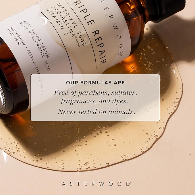 Asterwood Triple Repair Matrixyl 3000 + Argireline + Hyaluronic Acid + Vitamin C Serum for Face - Anti-Aging, Collagen Boosting, Hydrating - Fragrance-Free - 2 Fl Oz