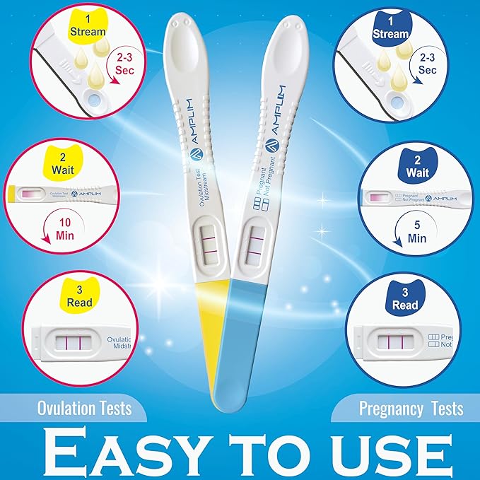 Amplim Pregnancy Test and Ovulation Tests Kit, 25 Pack Bulk Early Detection HCG & LH Sticks, FSA HSA Eligible, 99.99% Accurate at Home Predictor 6 Days Early Result, Extra Sensitive Fertility Tracker