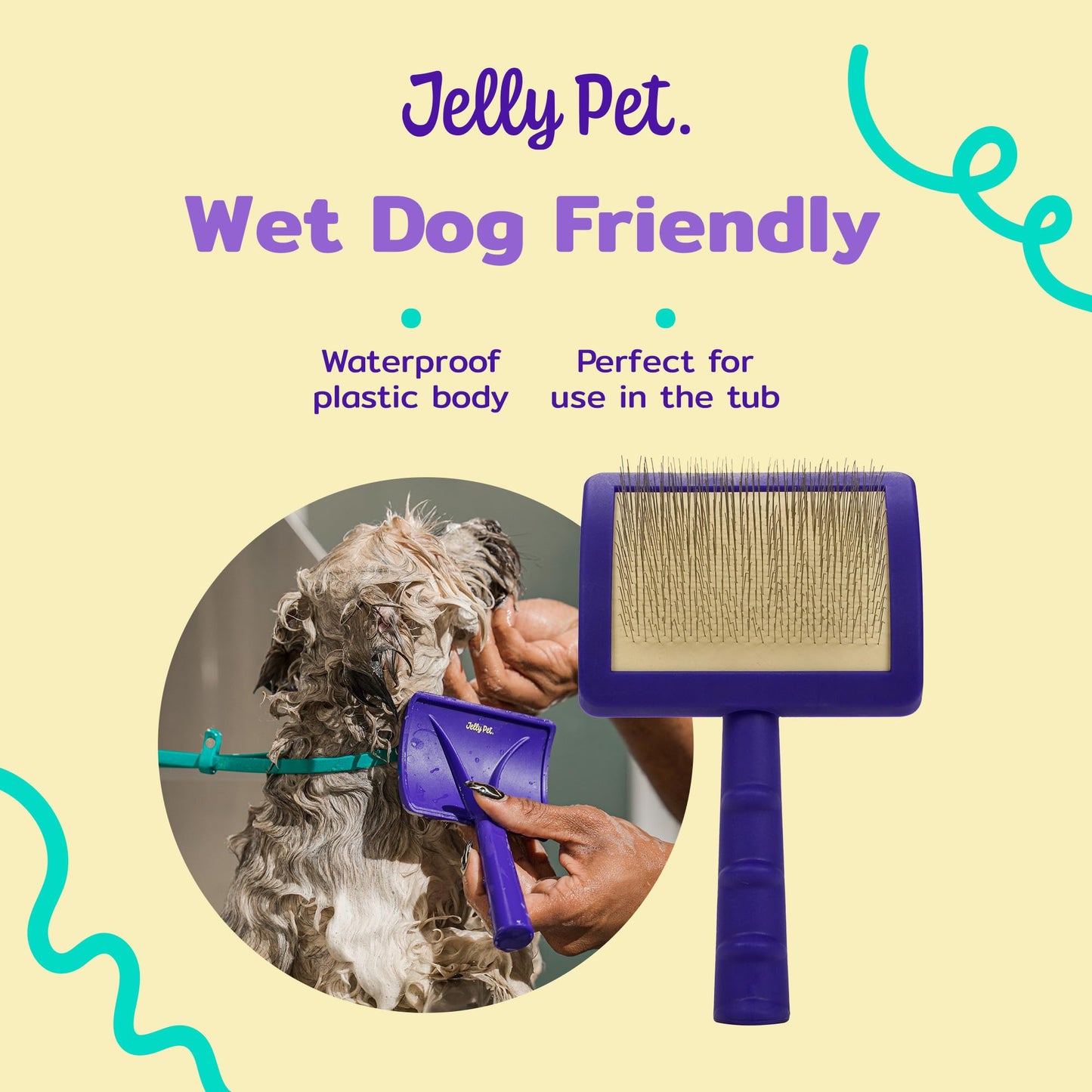 Jelly Pet Universal Slicker Brush for Dogs, Dog Grooming Brush, Remove Tangles and Dead Undercoat, Tuffer Than Tangles Maltese Shi-Tzu Poodle Bichon, Soft Pins, Purple, Small