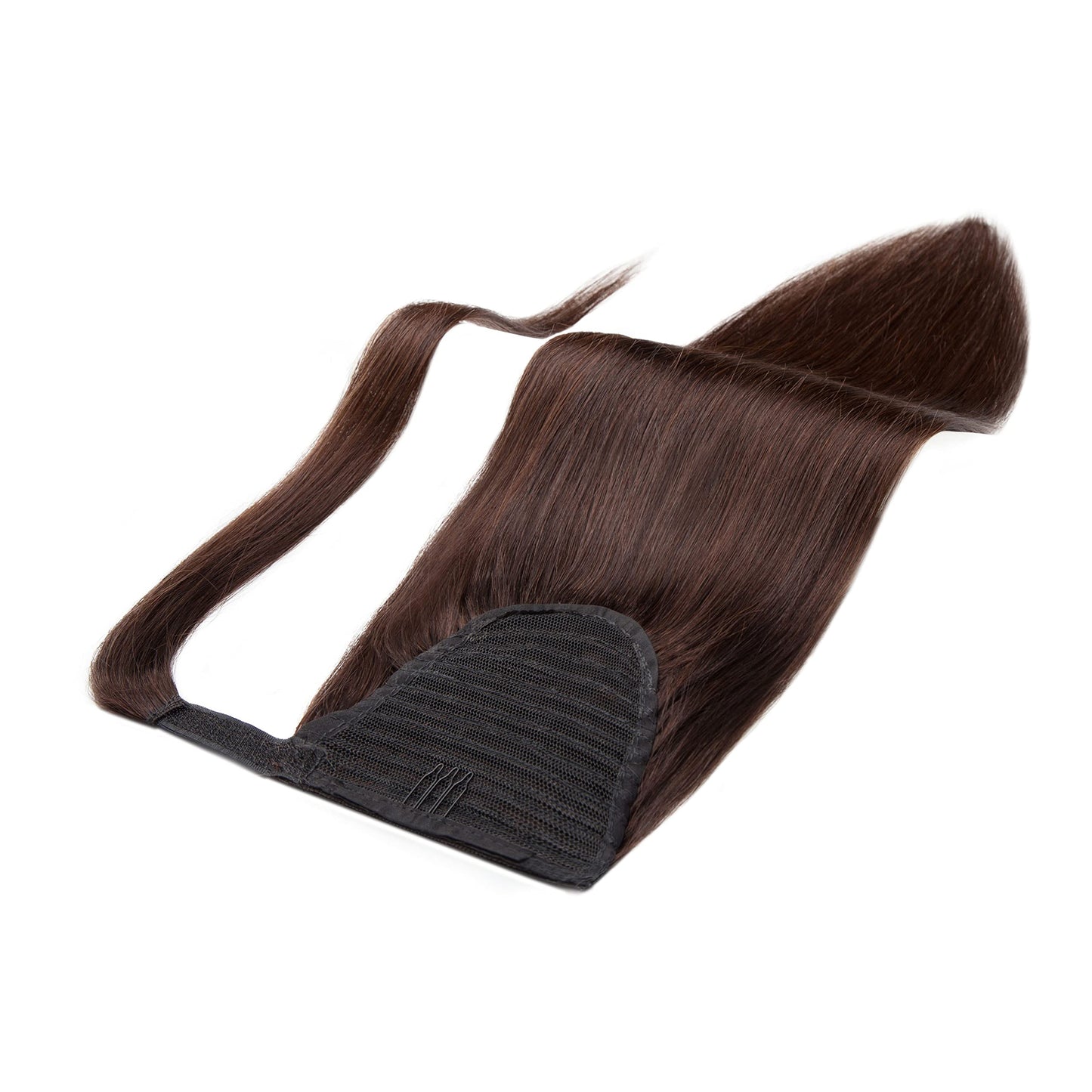 Human Hair Ponytail Extensions Dark Brown Wrap Around Ponytail Human Hairpiece for Women 20 Inch Long Straight Magic Paste Binding Pony Tail Clip in with Comb #2